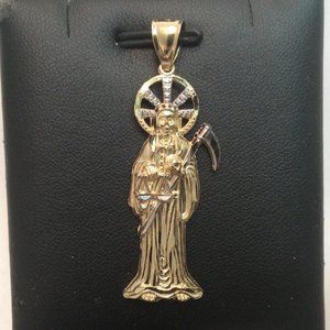 10k solid yellow real Gold Grim Reaper Santa Muerte pendant  Angel of Death 3.5g